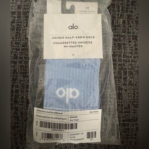 ALO Yoga Light Blue Half-Crew Socks with White Logo